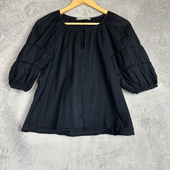 ✨ 2/$35 Abercrombie Fitch Lace Tiered Peasant Blouse Top Black Boho Cottagecore - Picture 1 of 9